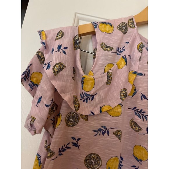 Women's Juicy Couture Top, Cold Shoulder Summerpink w/ lemons ruffle sleeves 2XL - Picture 2 of 7